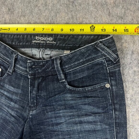 VTG Bebe Charlotte Star Flare Jeans Y2K Rhinestone Size 27 Dark Wash Low Rise - Picture 9 of 13
